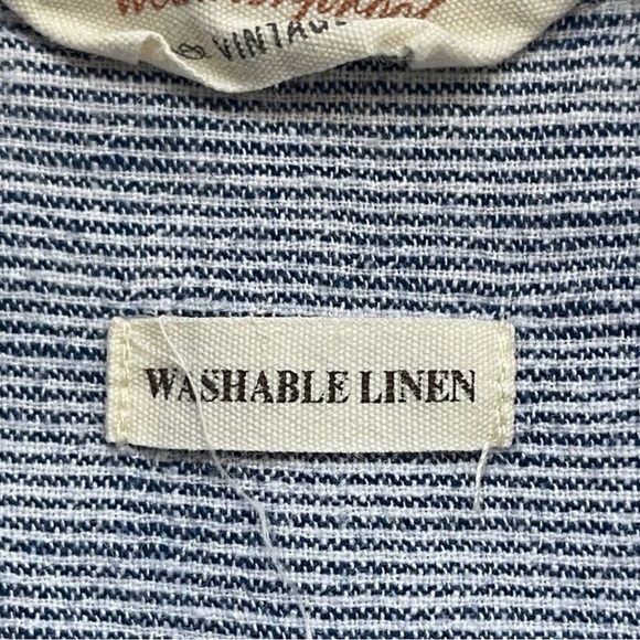 Weatherproof Vintage Striped Washable Linen Tie Front Shirt Blue & White Large - Picture 8 of 11